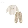 Dave Bella ensemble pour enfants fille garçon pyjama costume automne mode décontracté tricoté polaire Plaid deux pièces DB3236603 240122