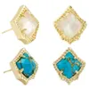 Livraison gratuite Kendrascotts Designer Kendras Scotts Bijoux Boucles d'oreilles Kirstie Accessoire de mode Ke s Diamond Border Gold Pine Turquoise Boucles d'oreilles pour W