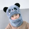 Bérets À La Mode Automne Hiver Mignon Panda Modèle Écharpe De Dessin Animé Pour Enfants Chapeau Deux Ensembles De Double Laine Coupe-Vent Chaud Garçons Filles Casquette