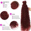 Perruques synthétiques paquets de cheveux de vague d'eau avec fermeture 99j tissage de cheveux de couleur rouge bordeaux 3/4 paquets avec fermeture à lacet extensions Remy L240124