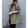 Women's Trench Coats Jmprs Patchwork Jackt Women Zipper Big Pockets Lace Up Slim Ladies Mid Length Korean Fashion Casual Solid Long Sleeve