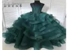 Princesse Robe De Bal Vert Foncé Filles Pageant Robes 3D Appliques Ruché Volants Tulle Fleur Filles Robes Douce 15 Quinceanera Pr7829207