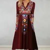 Casual Dresses Women V-neck Printed Dress Bohemian A-line Midi With Retro Ethnic Print V Neck For Women's Spring Summer Wardrobe