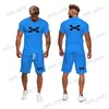 Men's Tracksuits Men Short Sleeve Two Pieces Set Summer Men's Sets Print Tracksuit Streetwear 2022 Casual Mens Short Set T-Shirt Shorts Clothing T240124