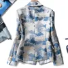 여자 바지 브랜드 브랜드 독특한 디자인 활주로 여성 노트 이중 가슴 격자 무늬 낙서 낙서 인쇄 가을 캐주얼 블레이저 재킷