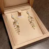 Charm 925 Earrings Super Delicate High-Grade Sense Cat-Eye Micro-Inlaid Leaf Temperament Wheat Ear Drop Delivery Otb6L