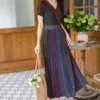 Colorful Knitted Slim Dress Vneck Gold Silk Contrasting Long-sleeved Short-sleeved Slit High Waist Pleated Gradient Waist Cross Fold Collar Skirt For Woman FZ0051