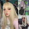 Syntetyczne peruki Henry Margu Long Natural Wavy Platinum Blonde Peruki z grzywką Cosplay Party Lolita syntetyczne peruki dla kobiet odporne na ciepło FIBERL240124