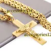 Pendant Necklaces Men Byzantine Link Chain Necklaces Engraved Stairs Crucifix Jesus Cross Pendant Necklace Catholic Jewelry Luxury Jewelry Quality Gift 2024