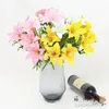 Decorative Flowers 1 PCS Beautiful Artificial 7 Flower Heads Lily Bunch Silk Home Wedding Bouquet Decoration 6 Colors Available F484