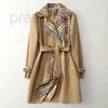 Women's Trench Coats Designer 2024 fashion women's trench coat, European and American luxury check style, stitching, fake two loose mid-length coats K6N3