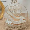 Dress Shoes Stylish Wedding Banquet High Heels Women's Shoes Luxury Zapatos De Mujer Thin Heel Bow Full of Diamonds Mary Jane Shoes