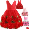 En stock robes de fille de fleur bébé filles robe de princesse florale enfants sans manches rose fête de mariage bal enfants mode arc plissé D Dhzfn