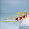 Headpieces Fashion Luxury Wedding Crown Tiara Girl Red Heart Headband Accessories Bridal Drop Delivery Dhjfd