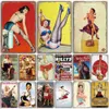 Pintura de metal menina sexy pin up girls placas placa vintage metal lata lata