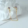 Studörhängen Boako 925 Sterling Silver Double Piercing for Women Heart Shaped Purple White Zircon Chain Tassel Earring Pendientes