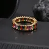 Lindo anel de casamento feminino masculino 6-9 banhado a ouro arco-íris amor anéis micro pavimentados 7 cores joias de flores presente de casal