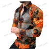 Camisas casuales para hombres 2022 Camisas sociales de lujo para hombres Camisa abotonada con cuello vuelto Camisa con botones Casual Estampado barroco Tops de manga larga Ropa para hombre Prom Cardigan T240124