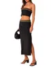 Jupes Femme S Y2K Ensemble Co Ord En Maille Avec Haut Tube Court À Nouer En Dentelle Et Jupe Maxi Moulante - Parfait Pour Sortir Des Occasions Spéciales