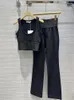 Pantalones de dos piezas para mujer, diseñador de moda, pantalones deportivos informales negros, traje con cuello redondo, chaleco sin mangas, lápiz ajustado de cintura alta