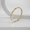 Latest 18K Gold Plated Stainless Steel Jewelry Hexagonal Column Zircon Cuff Bangle For Women Gift Wholesale Bracelet B232371