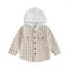 Giubbotti FOCUSNORM 0-4Y Autunno Bambino Bambini Ragazzi Ragazze Giacca Outwear Plaid Stampa Manica lunga Abbottonatura Cappotti con cappuccio in flanella