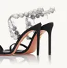 Elegant Aquazzuras Women Crystal Margarita Sandals Shoes Floral-embellishments Lady Stiletto High Heel Wedding,Party,Dress,Evening Gladiator Sandalias