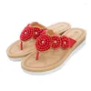 Pantoufles de marque à semelles compensées pour femmes, sandales d'été à fleurs et perles, vêtements pour dames, tongs de plage de voyage, 2024