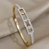 Bangle Dodohao Inkrustowani kryształowa cyrkon prosta geometria bransoletka ze stali nierdzewnej dla kobiet urok elegancki złoty kolor akcesoria