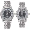 Ensemble de montres de luxe en diamant et or pour amoureux, montre-bracelet à Quartz pour hommes et femmes