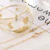 5 teile/satz Mode Punk Gold Kette Mond Blatt Kristall Geometrie Öffnen Armband Set Frauen Charme Strand Schmuck Drop Shipping