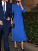 Kate Middleton Princess Windbreaker الخريف الجديد عالي الجودة الموضة الأزرق الحزب الفاخر في مكان العمل الأنيق مثير v-neck معطف midi