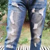 Мужские джинсы, винтажные универсальные прямые мужские брюки со сломанными царапинами, модный дизайн, рваные брюки длиной четыре сезона