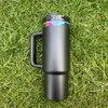 Wholesale bulk underneath 30oz 40oz powder coated black white holographic rainbow plated stainless steel tumbler with handle for laser engraving,sold by case