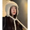 베레트 한국 겨울 다목적 따뜻한 큰 머리 귀 보호자 풀오버 모자 단색 두꺼운 니트 레이스 업 여성 두개골 비니 모자