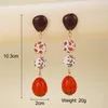 Dangle Earrings Sweet Cute Strawberry Fruit Long Drop Earring Printing Wood Beads Jewelry For Women Gifts