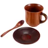 Waterflessen 3 stks / set Houten Kop Schotel Lepel Set Koffie Thee Gereedschap Accessoires