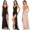 Casual Dresses Gold Summer Split Apparel Sexy Women Dress Backless Vintage Sequin Tassel Party Club Wear Maxi Floor Length