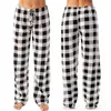 Calças femininas senhoras xadrez impresso pijama casual corda elástica cordão perna reta calças soltas para roupas femininas