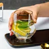 Tea Cups 300ml/320ml Creative Six Edge Juice Cup Glass With Gold Diamond Face Water Home Geometric Hexagonal Whiskey