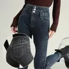 Women's Jeans High Waist Women Solid 3 Buttons Denim Pant Slim Elastic Mom Stretch Brand Skinny Pencil Feet