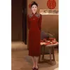 Abbigliamento etnico Vino rosso pizzo Qipao Ragazze Abiti stile orientale Ricamo tradizionale Cheongsam Abito moderno cinese elegante Donna Vintage