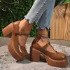 Kleidschuhe Y2K Chunky Platform Mary Jane Schuhe Damen Super High Heels Lackleder Pumps Frau Knöchelschnalle Dickhackige Partyschuhe 42L231228