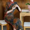 Abbigliamento etnico Tradizionale cinese Cheongsam Mamma Abiti slim fit sexy Colletto alla coreana Stampa vintage Qipao Donna Taglia grande Elegante