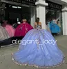 Leylak lavanta prenses quinceanera omuz kapalı 2024 lüks 3D çiçek aplike ışıltılı vestidos de 15 anos tatlı 16