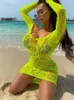 Casual Dresses Hollow Out Green Bodycon Woman Dress Beach Bra Cover Up Sexy Party For Women Short Mini Lingerie Vestido De Mujer