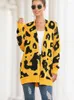 Women's Knits Winter Leopard Print Cardigan Women With Pocket Sweater Oversize Jacket Long Thick Warm Knitted For 2024 Jumpers