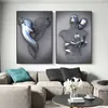 Pinturas 3D Amor Coração Cinza Metal Figura Estátua Pintura em Canvas Art Pôsteres e Impressões Fotos de Parede para Sala de estar Decoração de Casa