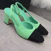 Chunky Heel Women Round Toe Slingback Sandals Summer Outwear Ladies Slip On High Quality Genuine Leather Party Dress Outfit High Heel Female Sandals