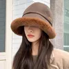 Berets Plush Domed Hat Elastic Fit Fisherman Winter Thick Short Brim Windproof Sunshade Stylish Lady For Warmth